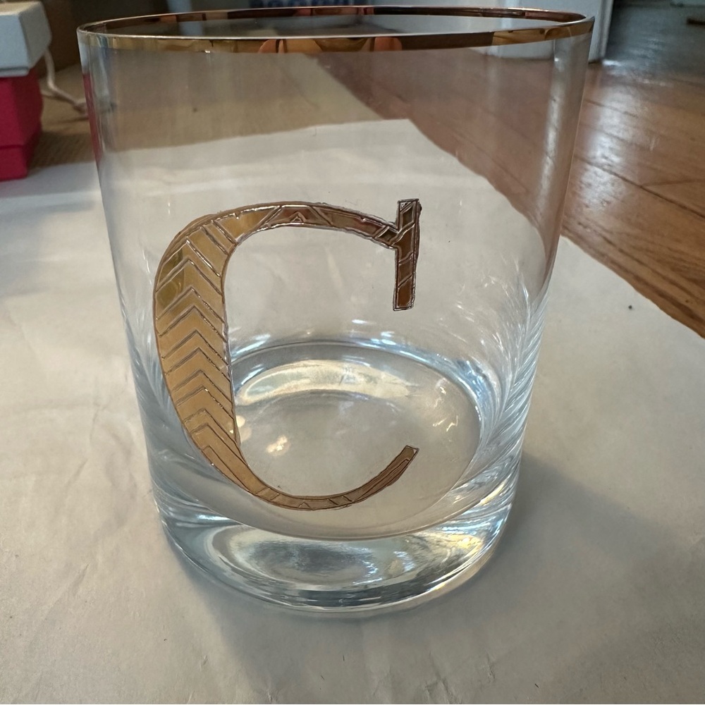 Anthropologie Gold Monogrammed Double Old Fashioned Glass “C” - Picture 3 of 5